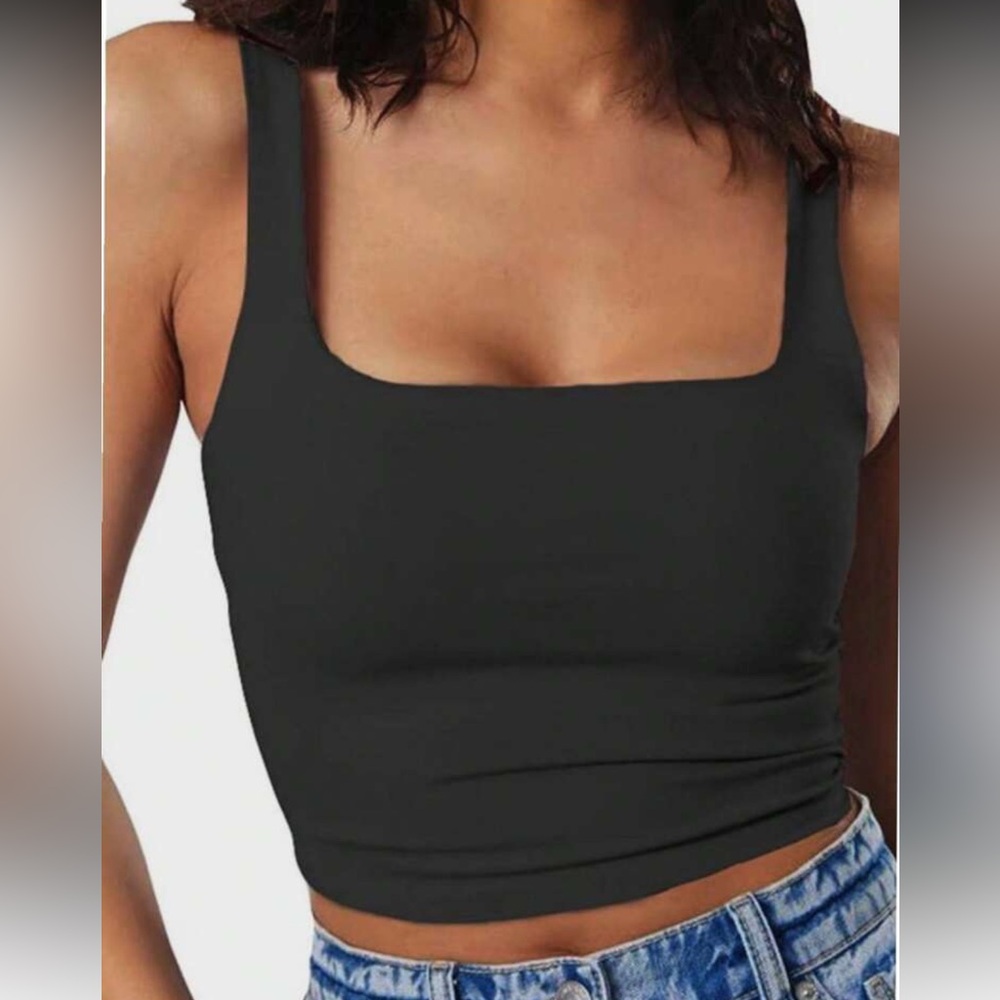 Women's Black Square Neck Top